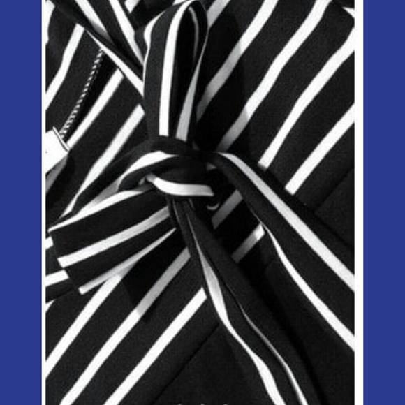 Black and White Tie Neck Blouse - Picture 2 of 4